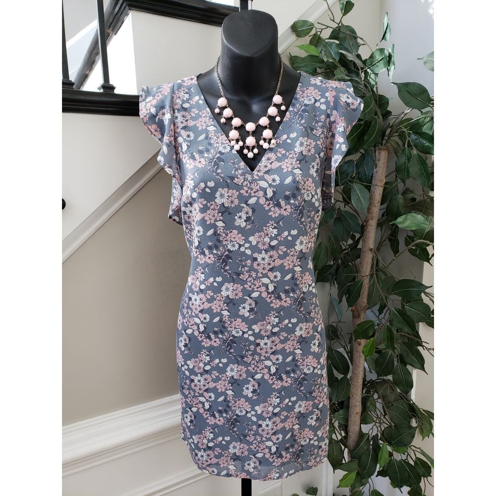 LOFT Sheath Dress Womens XSP Blue Floral Cap Sleeve Lined Stretch Back Zip